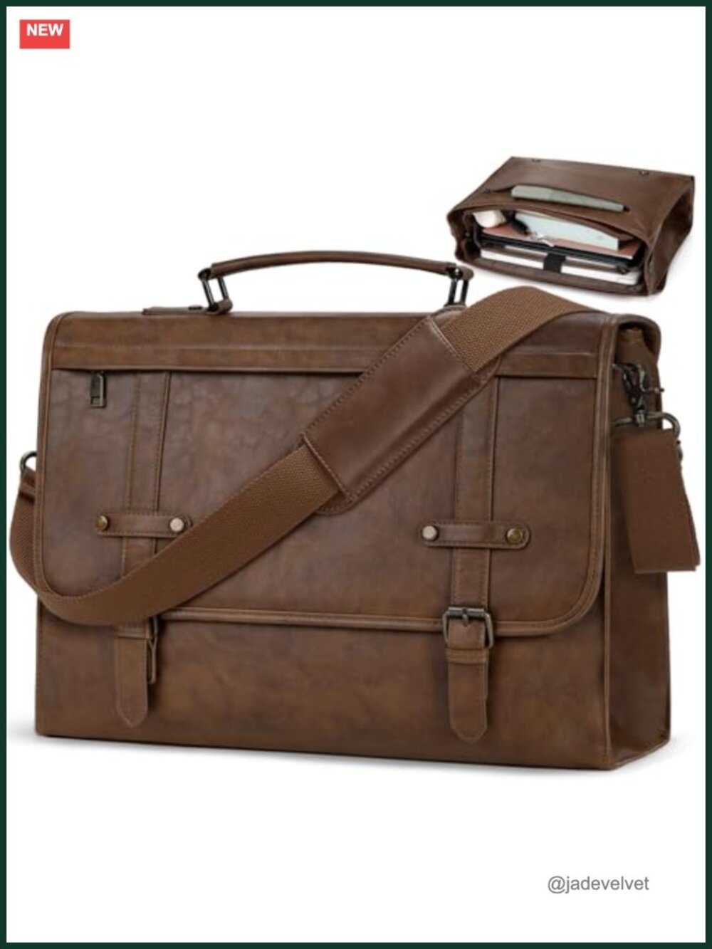 Vintage PU Leather 17" Laptop Messenger Bag Waterproof Business Briefcase